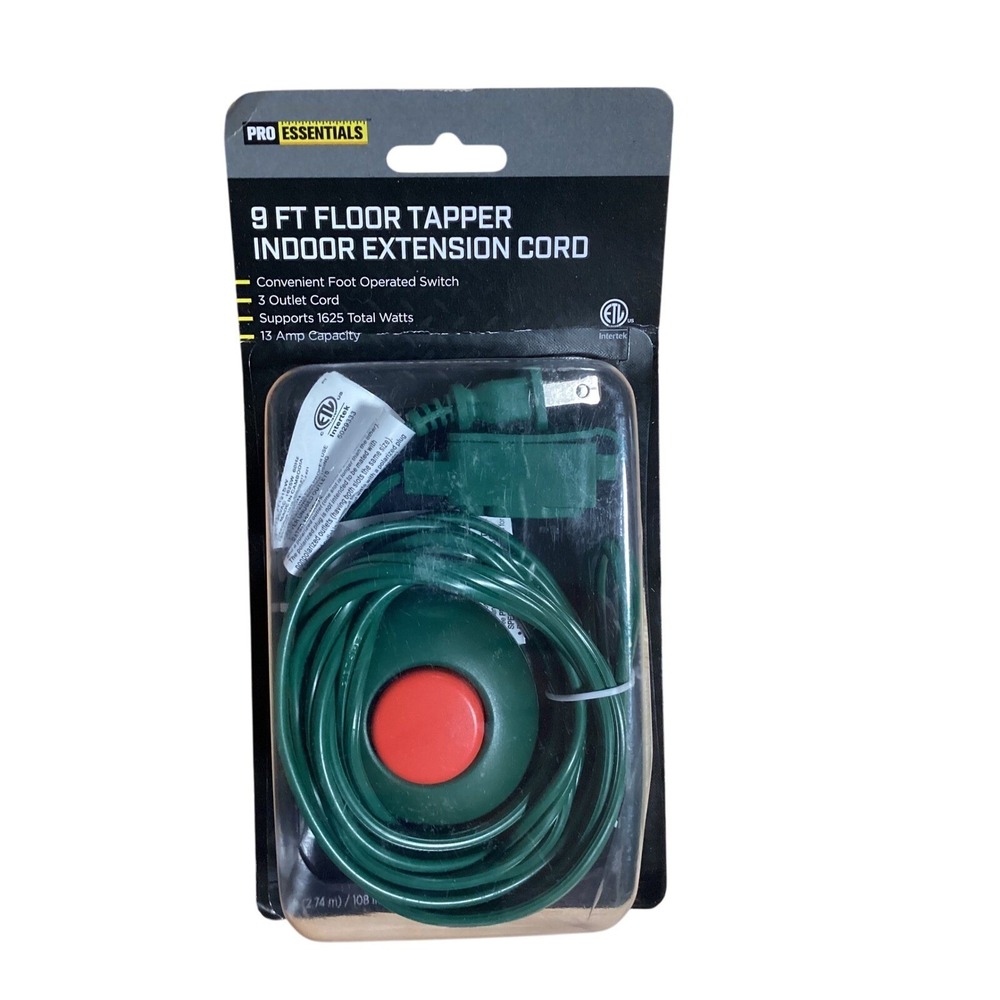 Pro Essentials 9 FT Foot Tapper‎ Floor Indoor Extension Cord 3 Outlet